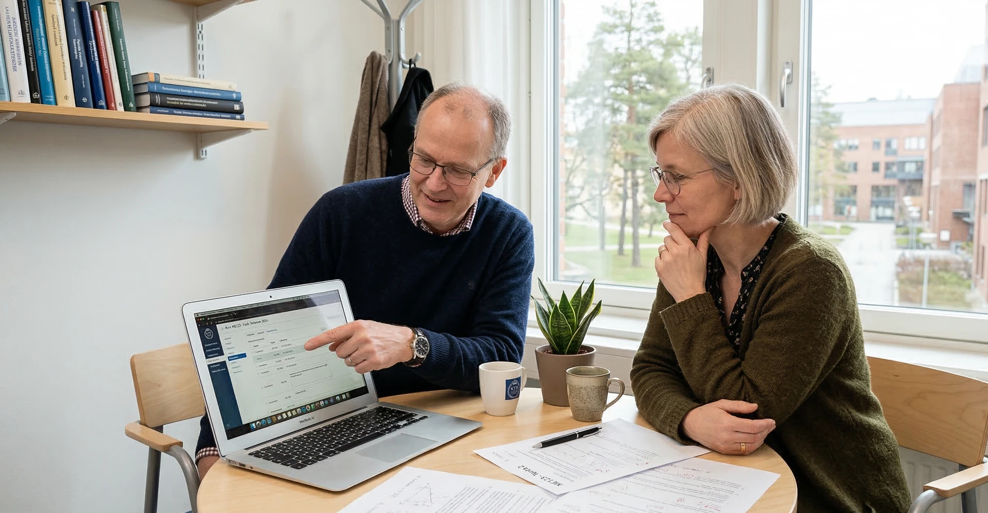 Academic and teaching assistant reviewing exam submissions together